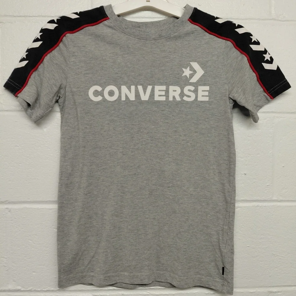 Converse All Star Shirt Boys Large Gray Chevron Graphic Tee Shirt Casual 12-13yr